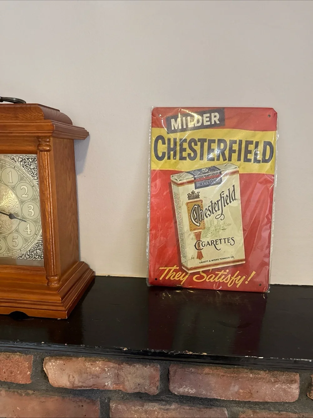 Chesterfield Milder Tin Sign - Red and Yellow Vintage Ad